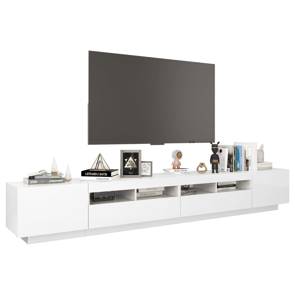 Mobile Porta TV con Luci LED Bianco Lucido 260x35x40 cm - homemem39