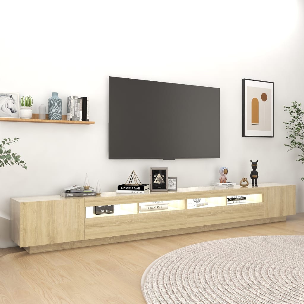 Mobile Porta TV con Luci LED Rovere Sonoma 300x35x40 cm - homemem39