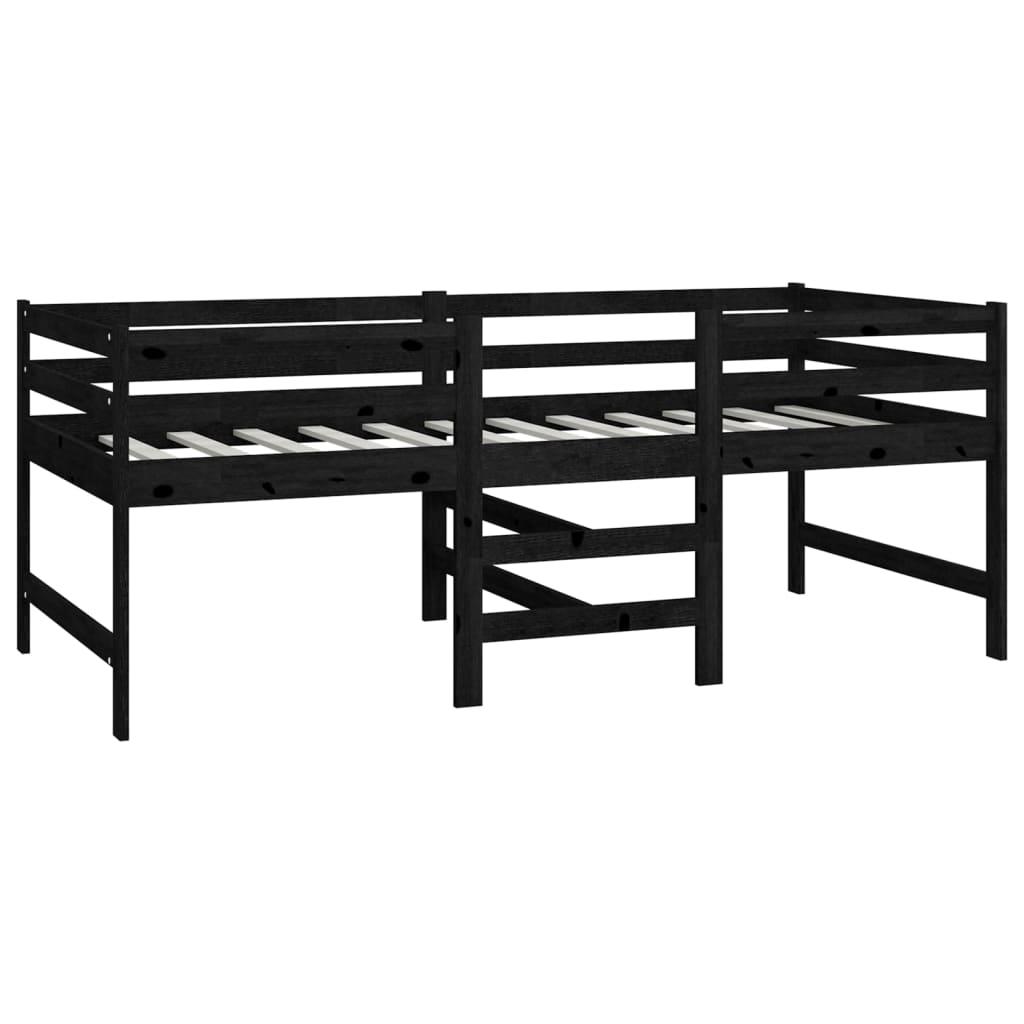 Letto Medio-Alto Nero in Legno Massello di Pino 90x200 cm - homemem39