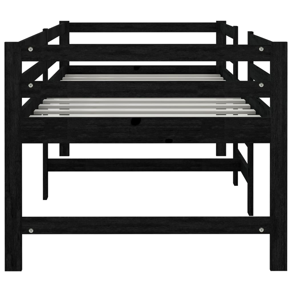 Letto Medio-Alto Nero in Legno Massello di Pino 90x200 cm - homemem39