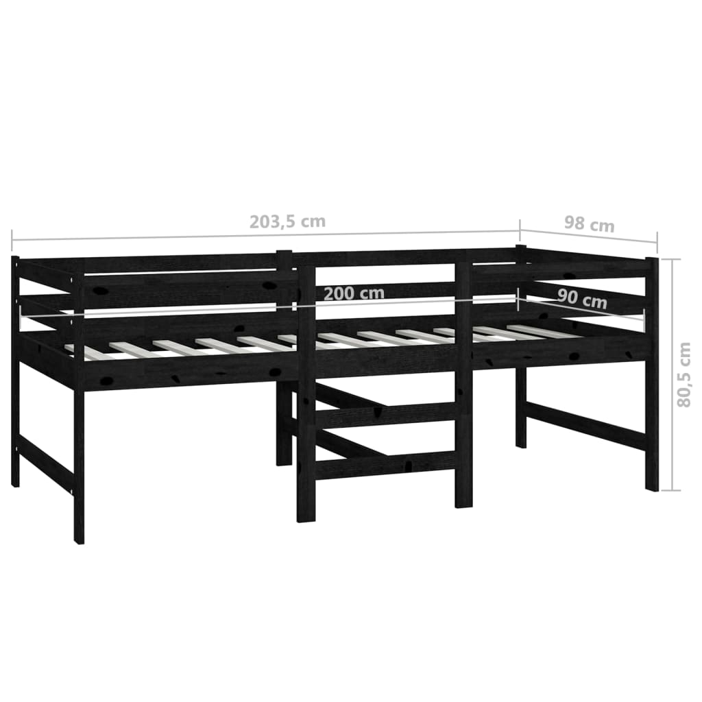 Letto Medio-Alto Nero in Legno Massello di Pino 90x200 cm - homemem39