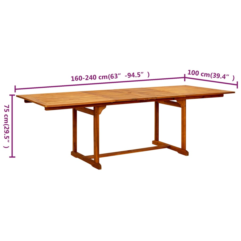 Tavolo da Pranzo per Esterni (160-240)x100x75cm Massello Acacia - homemem39