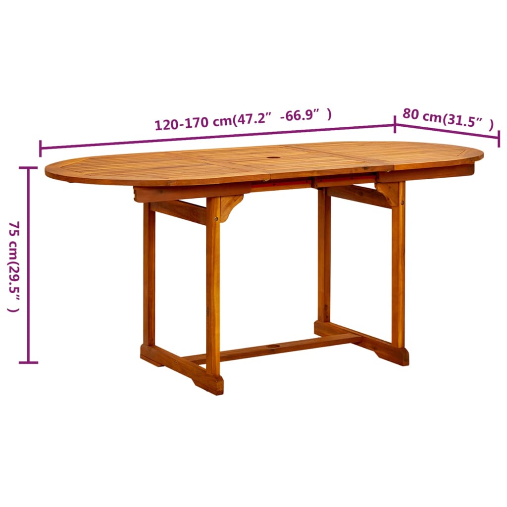 Tavolo da Pranzo per Esterni (120-170)x80x75 cm in Legno Acacia - homemem39