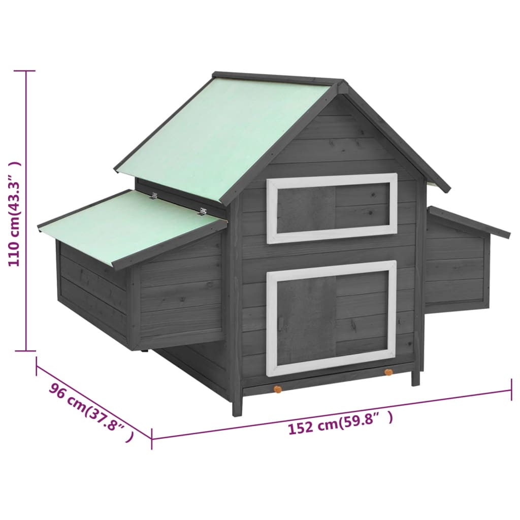 Pollaio Grigio e Bianco 152x96x110cm in Legno Massello di Abete - homemem39