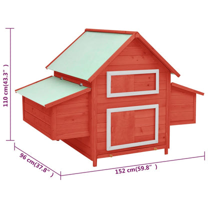 Pollaio Rosso e Bianco 152x96x110 cm in Legno Massello di Abete - homemem39