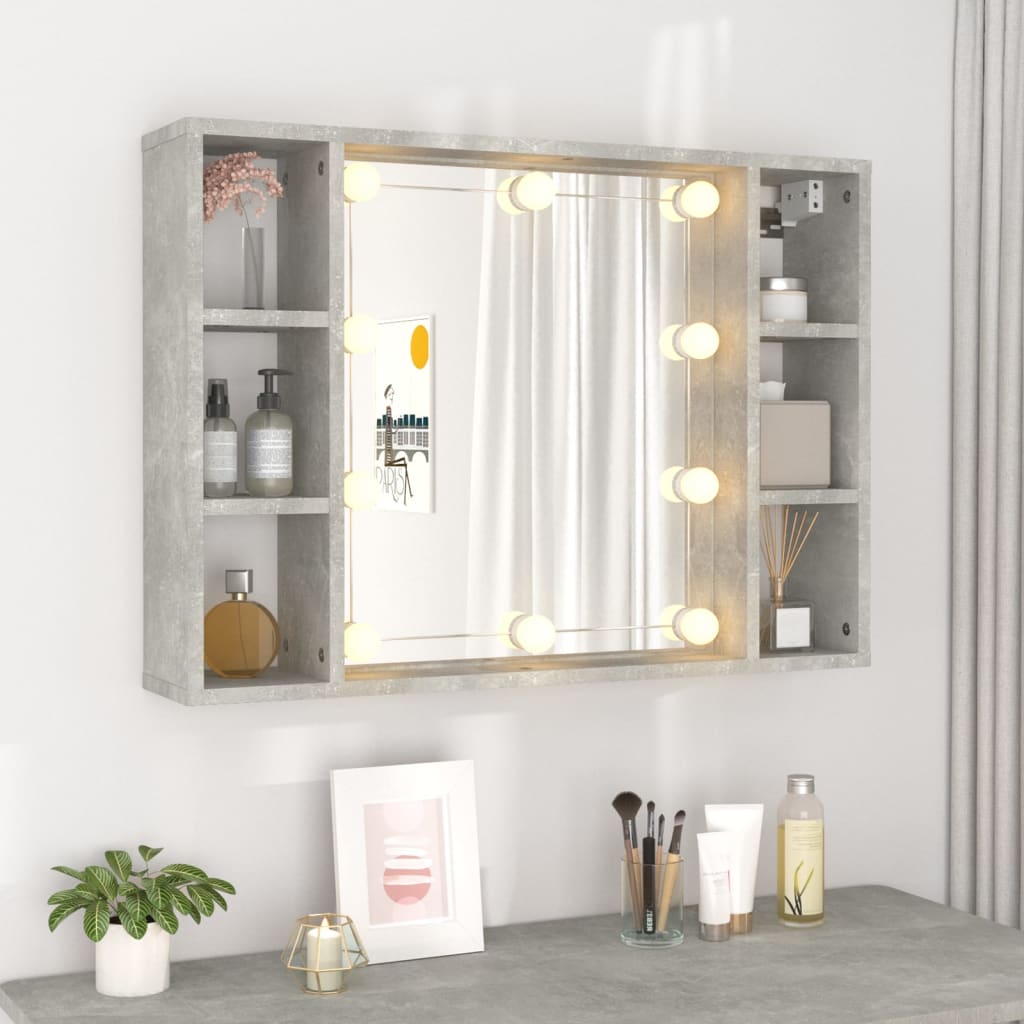 Mobile a Specchio con LED Grigio Cemento 76x15x55 cm - homemem39