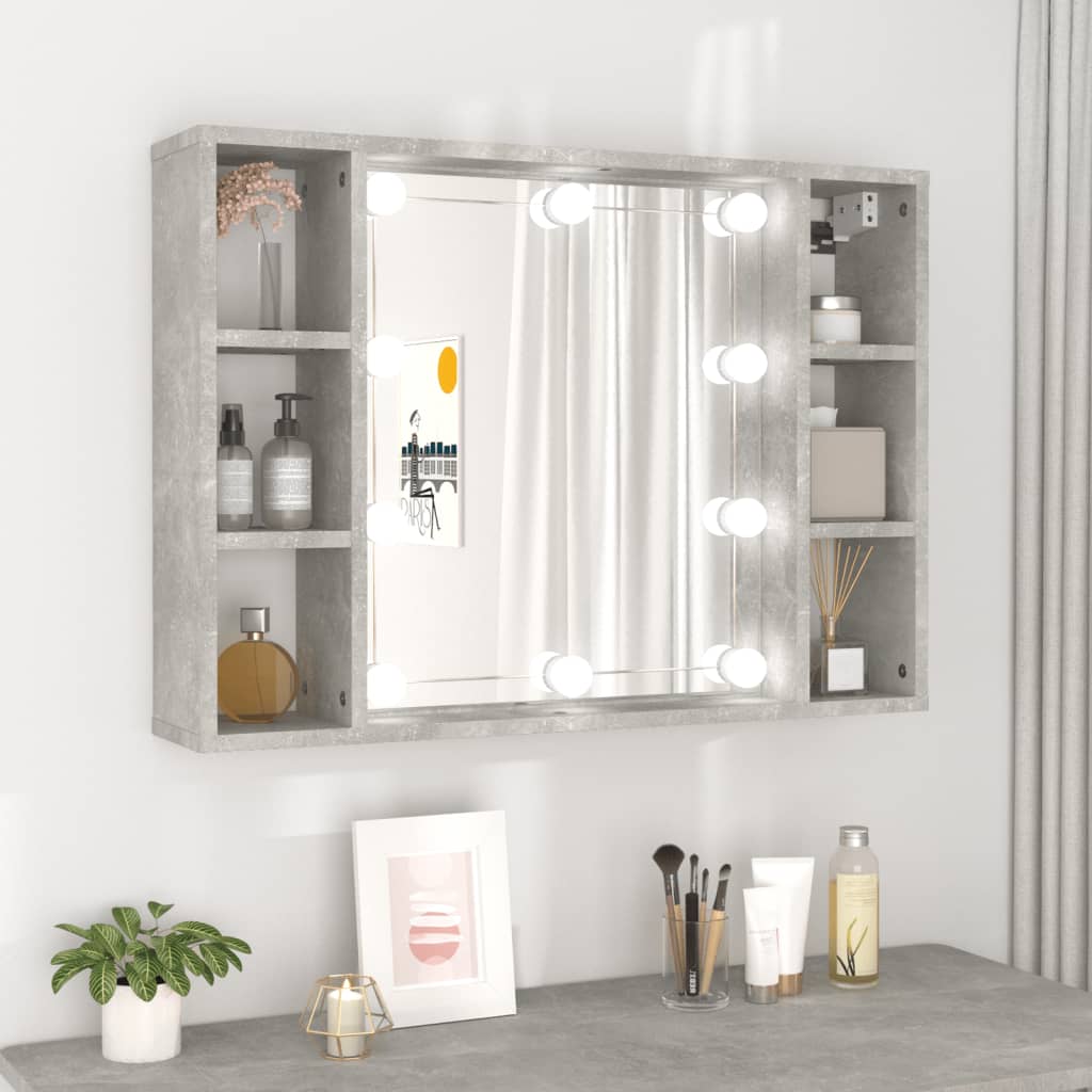 Mobile a Specchio con LED Grigio Cemento 76x15x55 cm - homemem39