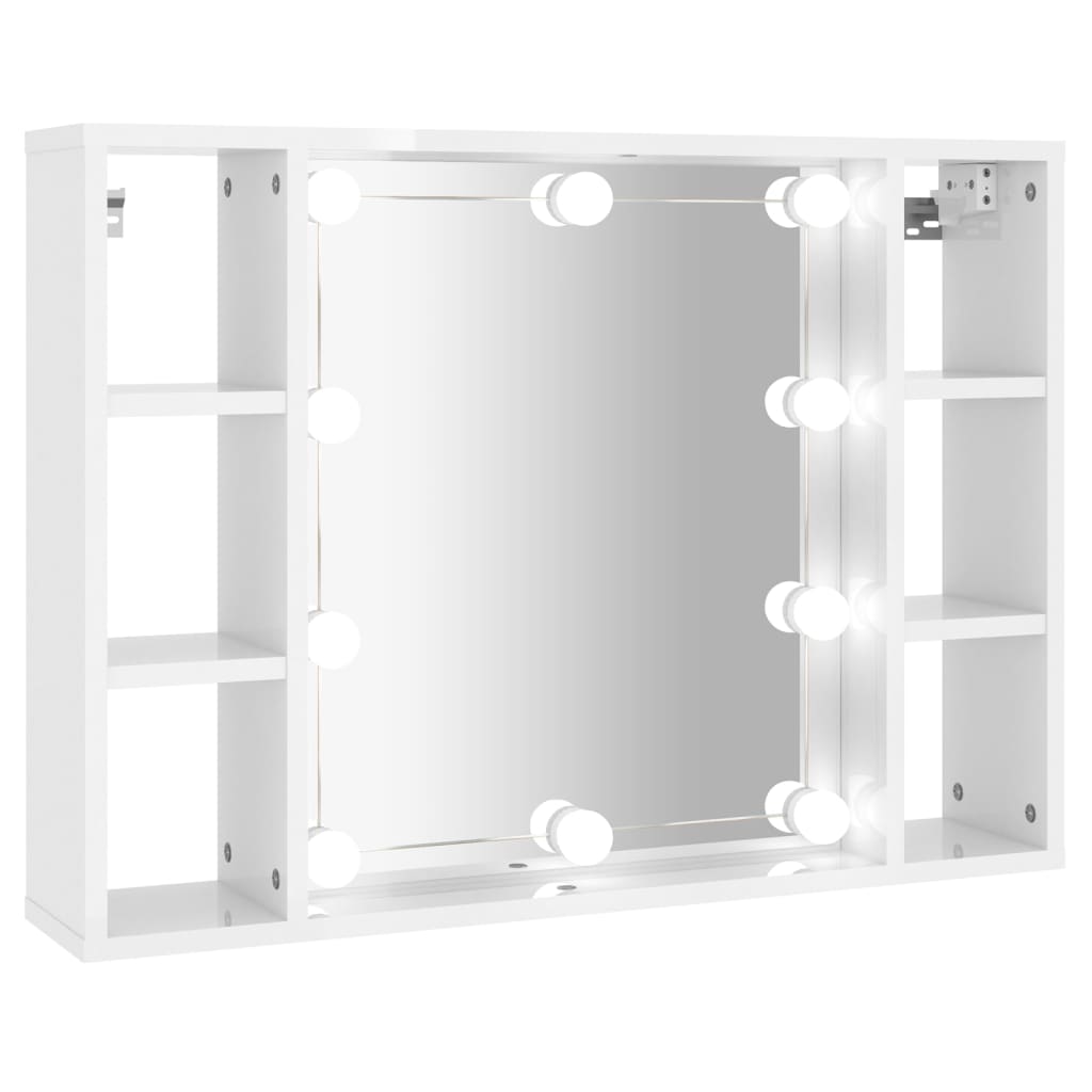 Mobile a Specchio con LED Bianco Lucido 76x15x55 cm - homemem39