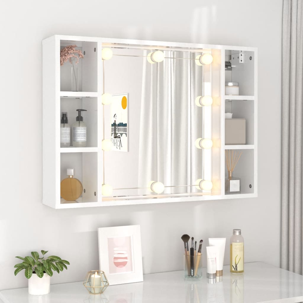 Mobile a Specchio con LED Bianco Lucido 76x15x55 cm - homemem39