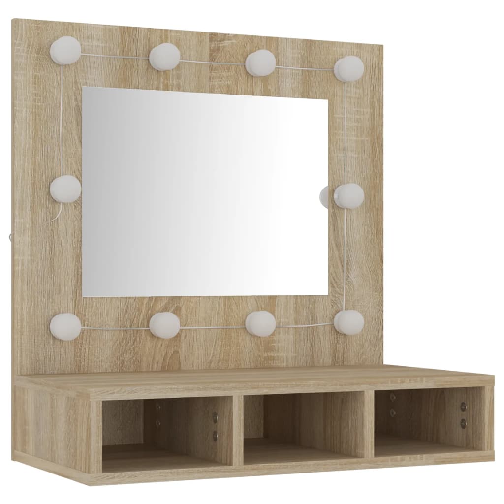 Mobile a Specchio con LED Rovere Sonoma 60x31,5x62 cm - homemem39