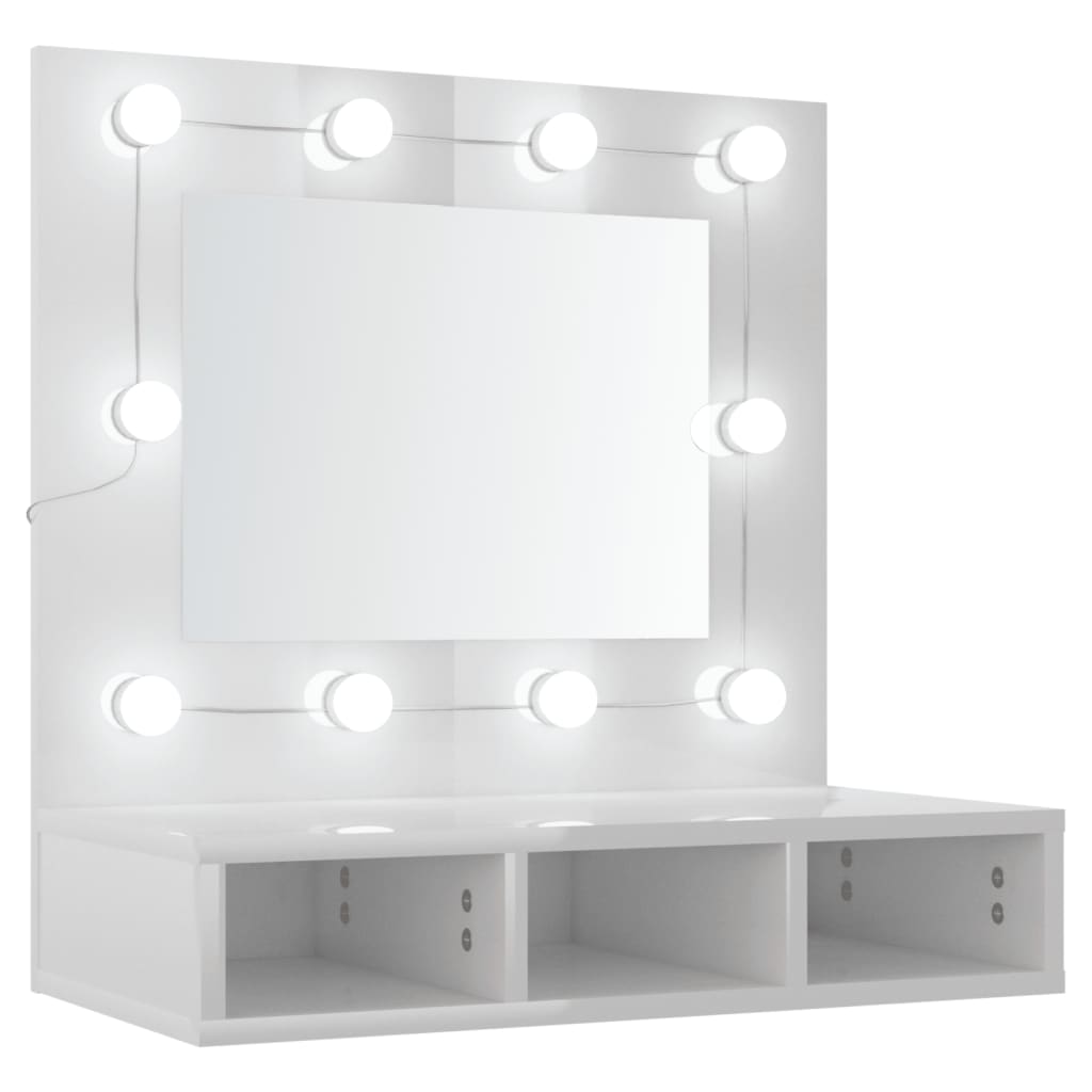 Mobile a Specchio con LED Bianco Lucido 60x31,5x62 cm - homemem39