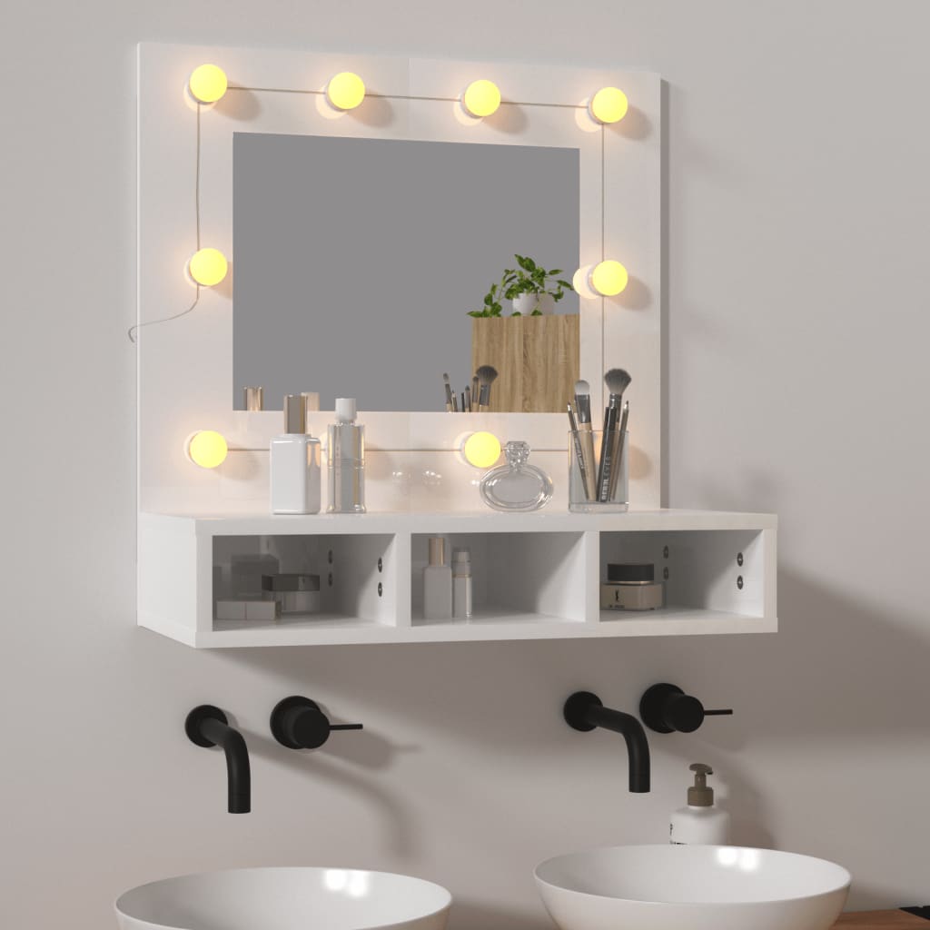 Mobile a Specchio con LED Bianco Lucido 60x31,5x62 cm - homemem39