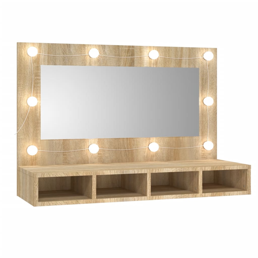 Mobile a Specchio con LED Rovere Sonoma 90x31,5x62 cm - homemem39