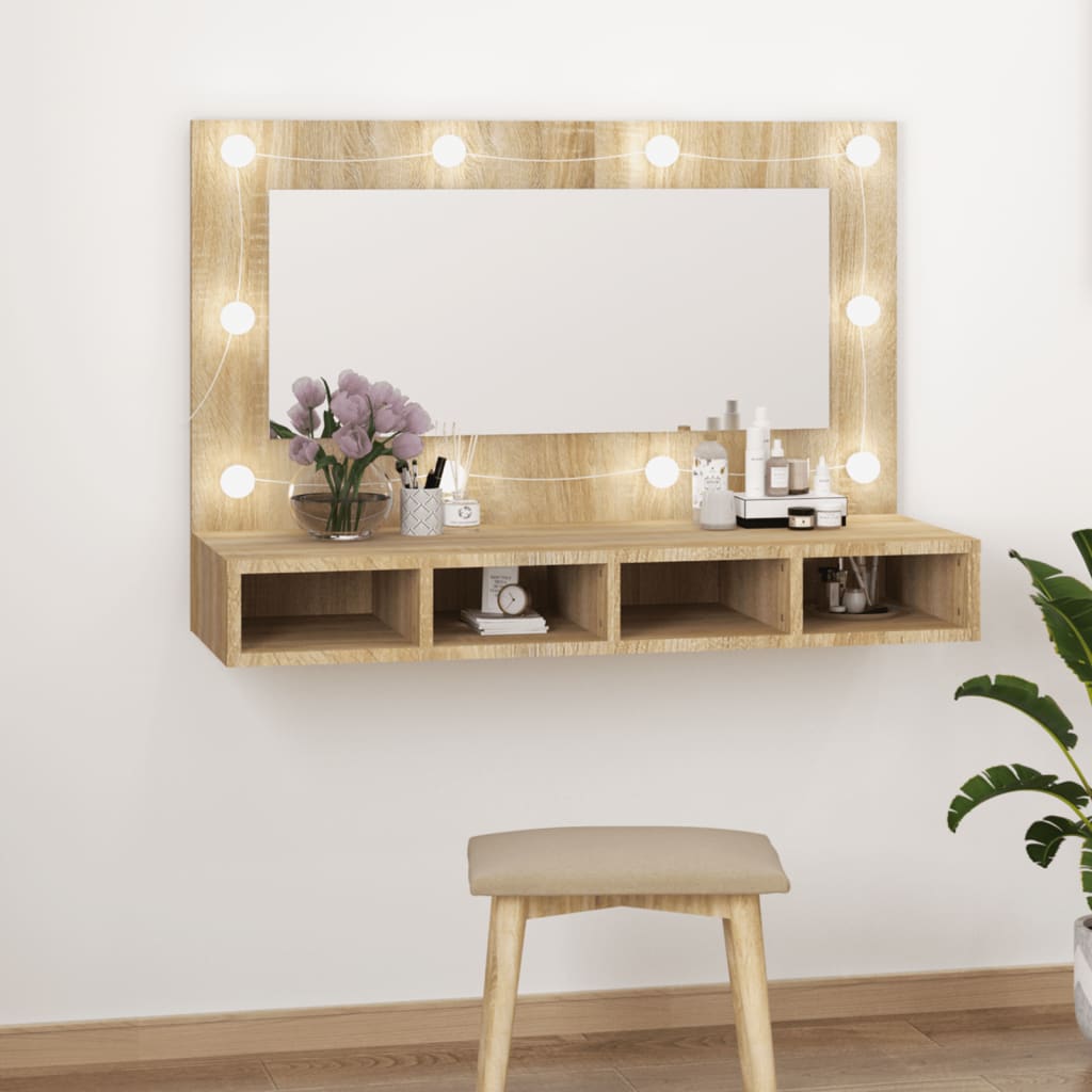 Mobile a Specchio con LED Rovere Sonoma 90x31,5x62 cm - homemem39