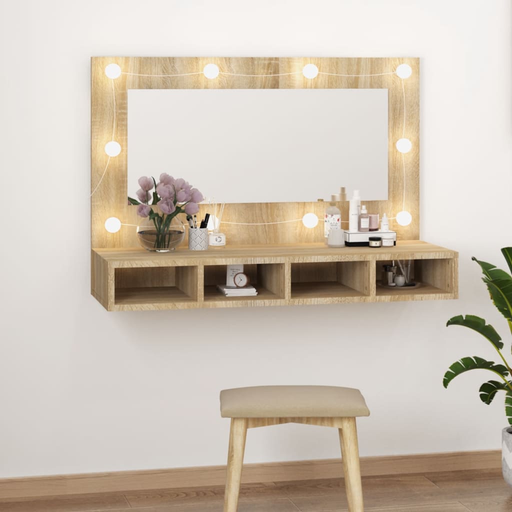 Mobile a Specchio con LED Rovere Sonoma 90x31,5x62 cm - homemem39