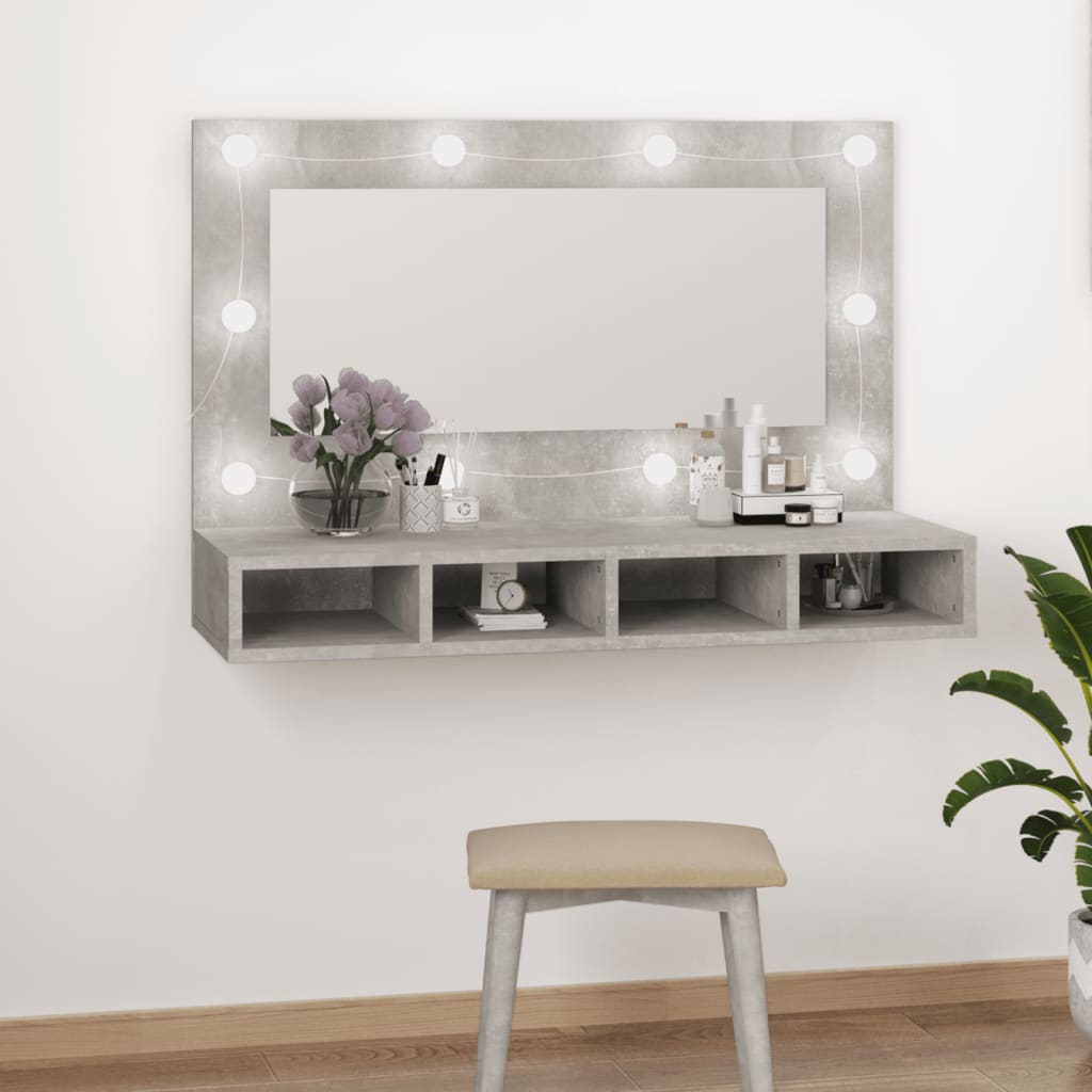 Mobile a Specchio con LED Grigio Cemento 90x31,5x62 cm - homemem39