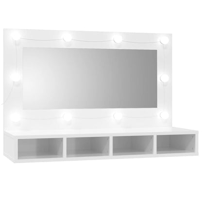 Mobile a Specchio con LED Bianco Lucido 90x31,5x62 cm - homemem39