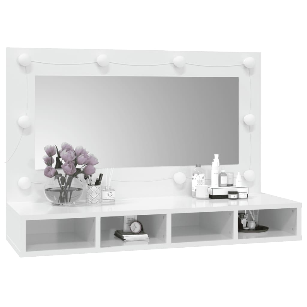 Mobile a Specchio con LED Bianco Lucido 90x31,5x62 cm - homemem39