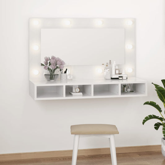 Mobile a Specchio con LED Bianco Lucido 90x31,5x62 cm - homemem39