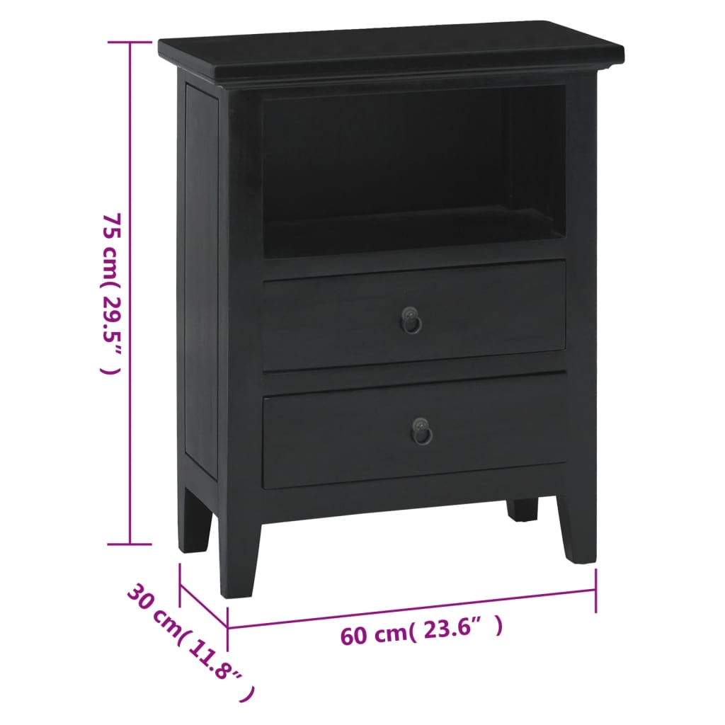 Comodino Nero 60x30x75 cm in Legno Massello di Mogano - homemem39