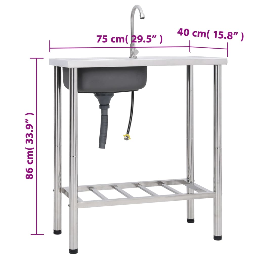 Lavello da Campeggio Vasca Singola con Rubinetto Acciaio Inox - homemem39