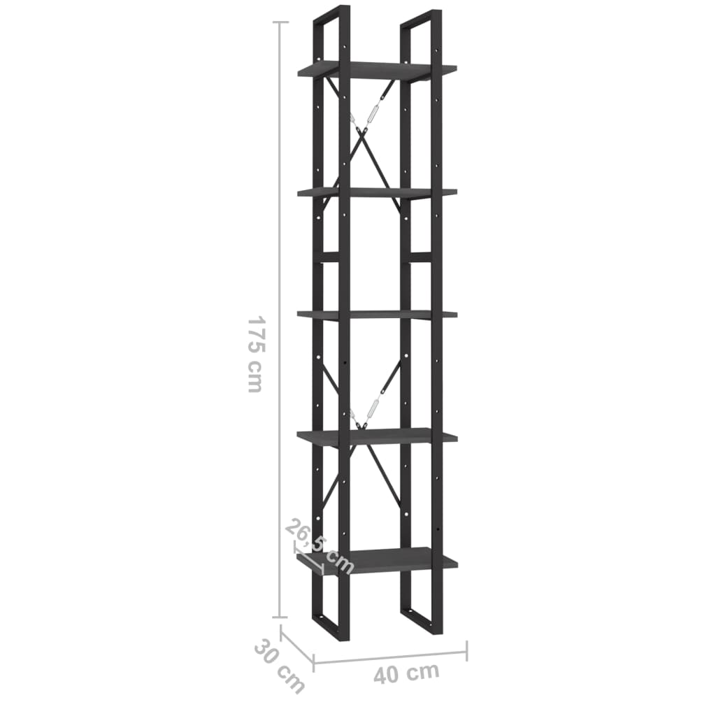 Libreria a 5 Ripiani Grigia 40x30x175 cm in Legno di Pino - homemem39