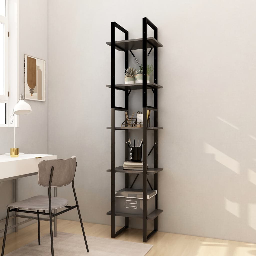 Libreria a 5 Ripiani Grigia 40x30x175 cm in Legno di Pino - homemem39