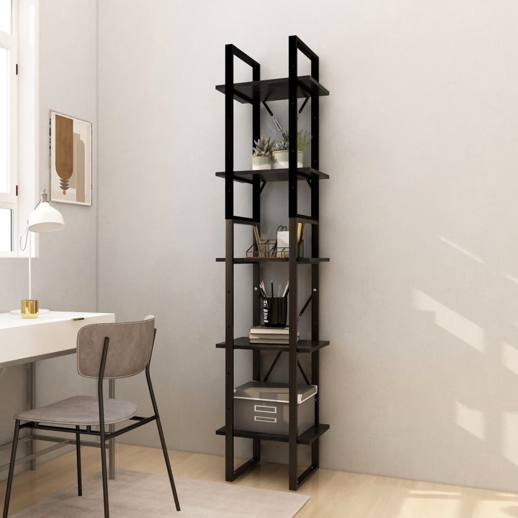 Libreria a 5 Ripiani Nera 40x30x175 cm in Legno di Pino - homemem39