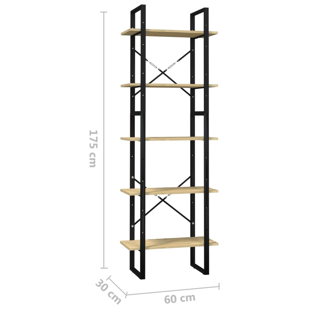 Libreria a 5 Ripiani 60x30x175 cm in Legno di Pino - homemem39