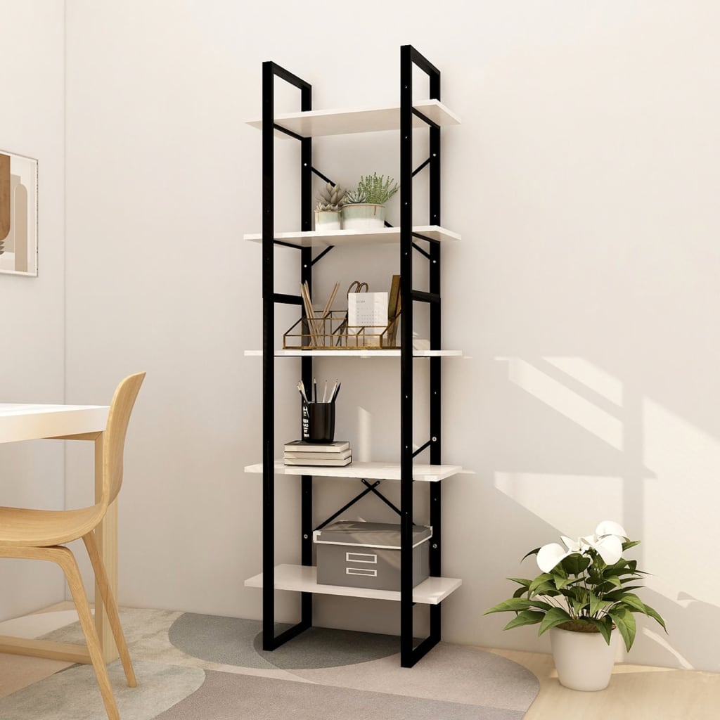 Libreria a 5 Ripiani Bianca 60x30x175 cm in Legno di Pino - homemem39