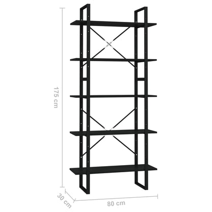 Libreria a 5 Ripiani Nera 80x30x175 cm in Truciolato - homemem39