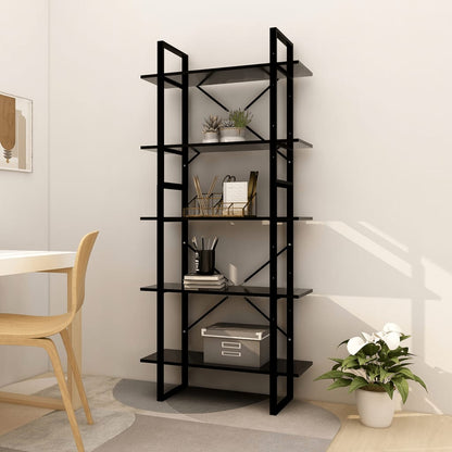 Libreria a 5 Ripiani Nera 80x30x175 cm in Truciolato - homemem39