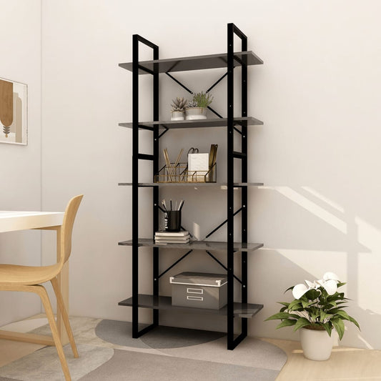 Libreria a 5 Ripiani Grigia 80x30x175 cm in Truciolato - homemem39