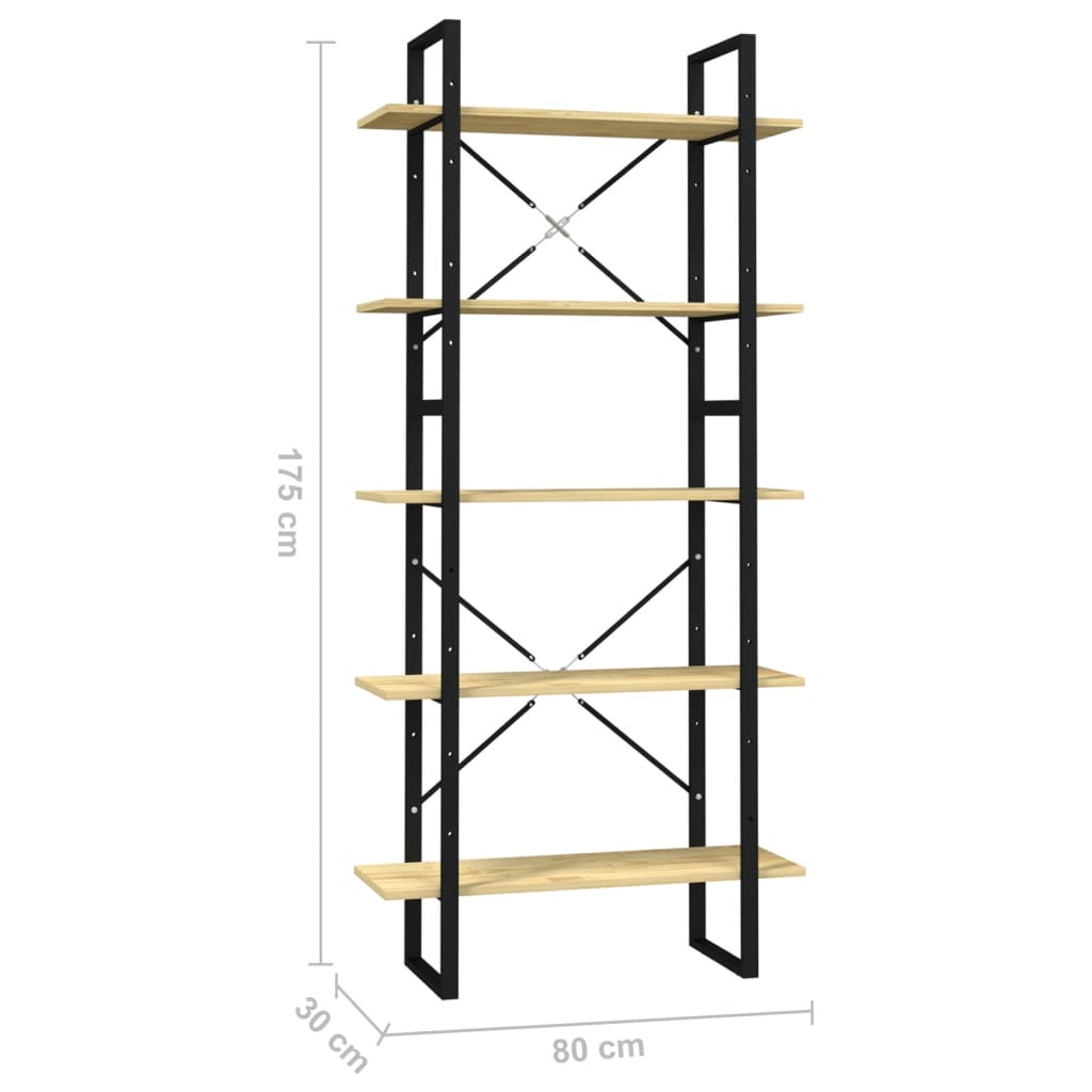 Libreria a 5 Ripiani 80x30x175 cm in Legno di Pino - homemem39