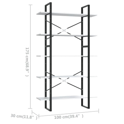 Libreria a 5 Ripiani Bianca 100x30x175 cm in Truciolato - homemem39