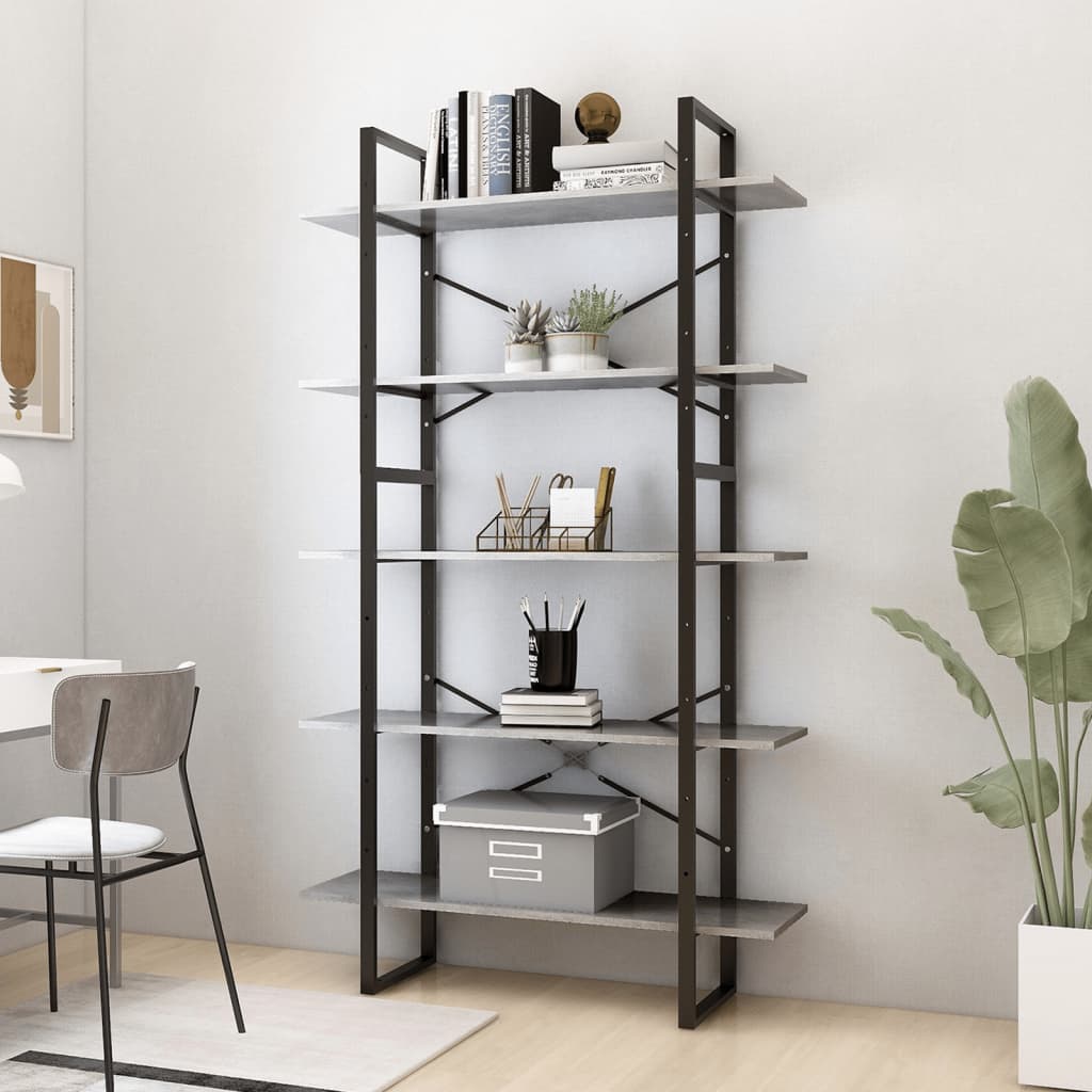 Libreria a 5 Ripiani Grigio Cemento 100x30x175 cm in Truciolato - homemem39