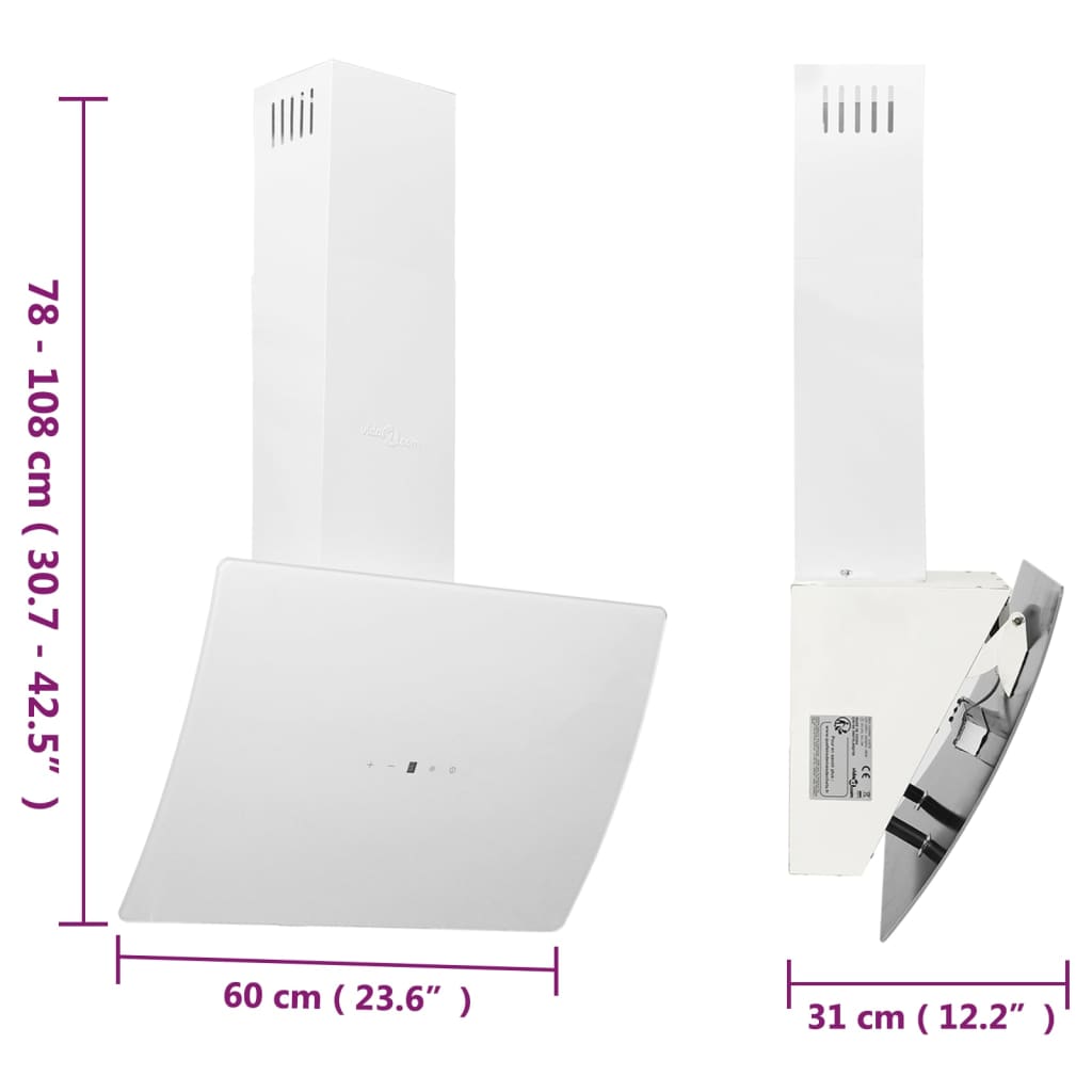 Cappa a Parete 60 cm in Acciaio e Vetro Temperato Bianco - homemem39