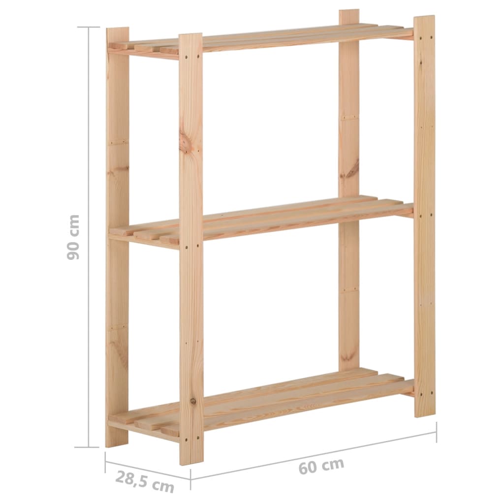 Scaffale a 3 Livelli 60x28,5x90 cm in Legno Massello di Pino - homemem39