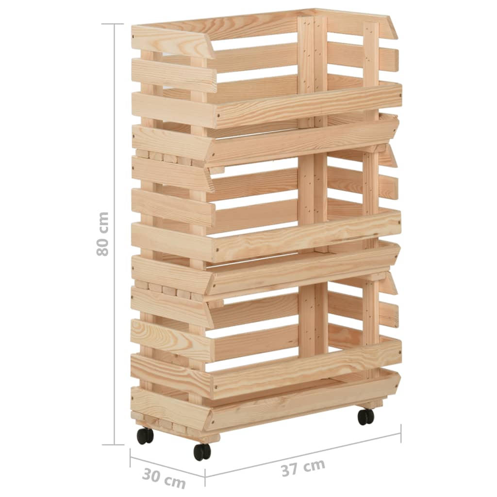 Carrello Portaverdure 37x30x80 cm in Legno Massello di Pino - homemem39