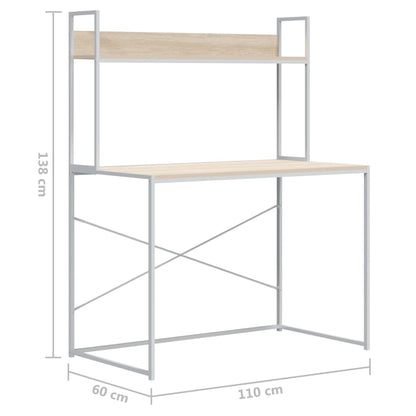 Scrivania per Computer Bianco e Rovere 110x60x138cm Truciolato - homemem39