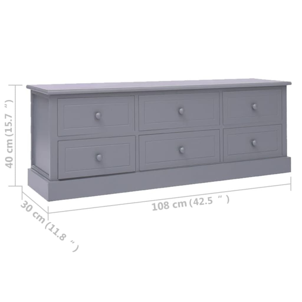 Mobile Porta TV Grigio 108x30x40 cm Legno Massello di Paulownia - homemem39