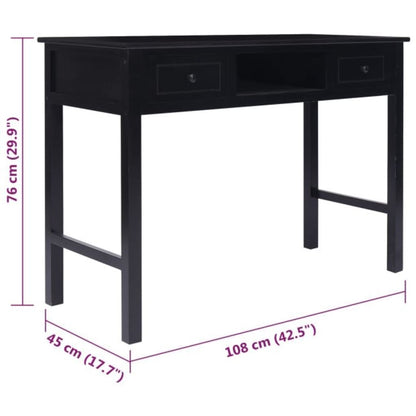 Scrivania Nera 108x45x76 cm in Legno Massello di Paulownia - homemem39