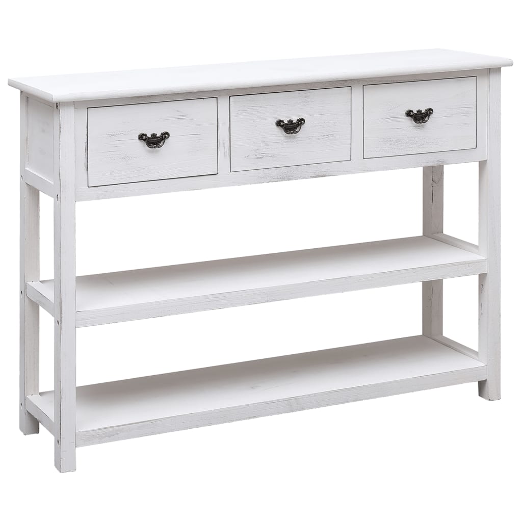 Credenza Bianco Antico 108x30x76 cm Legno Massello di Paulonia - homemem39