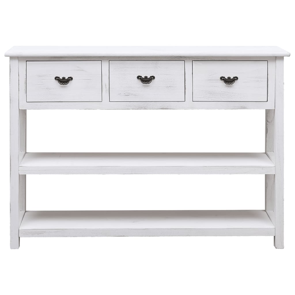 Credenza Bianco Antico 108x30x76 cm Legno Massello di Paulonia - homemem39