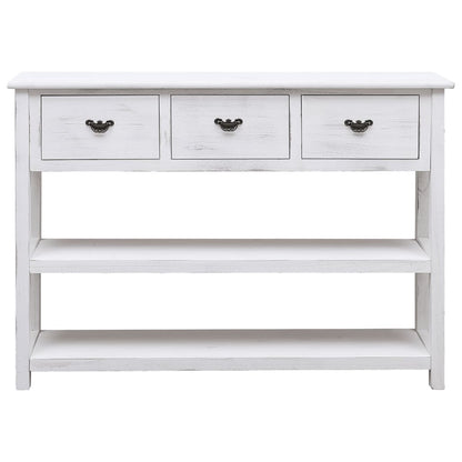 Credenza Bianco Antico 108x30x76 cm Legno Massello di Paulonia - homemem39