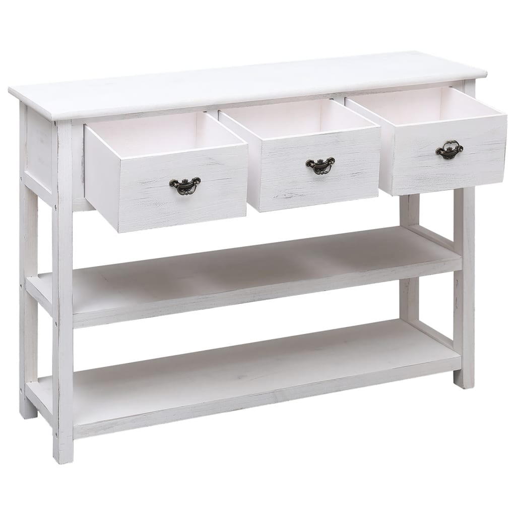 Credenza Bianco Antico 108x30x76 cm Legno Massello di Paulonia - homemem39