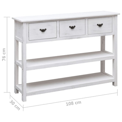 Credenza Bianco Antico 108x30x76 cm Legno Massello di Paulonia - homemem39