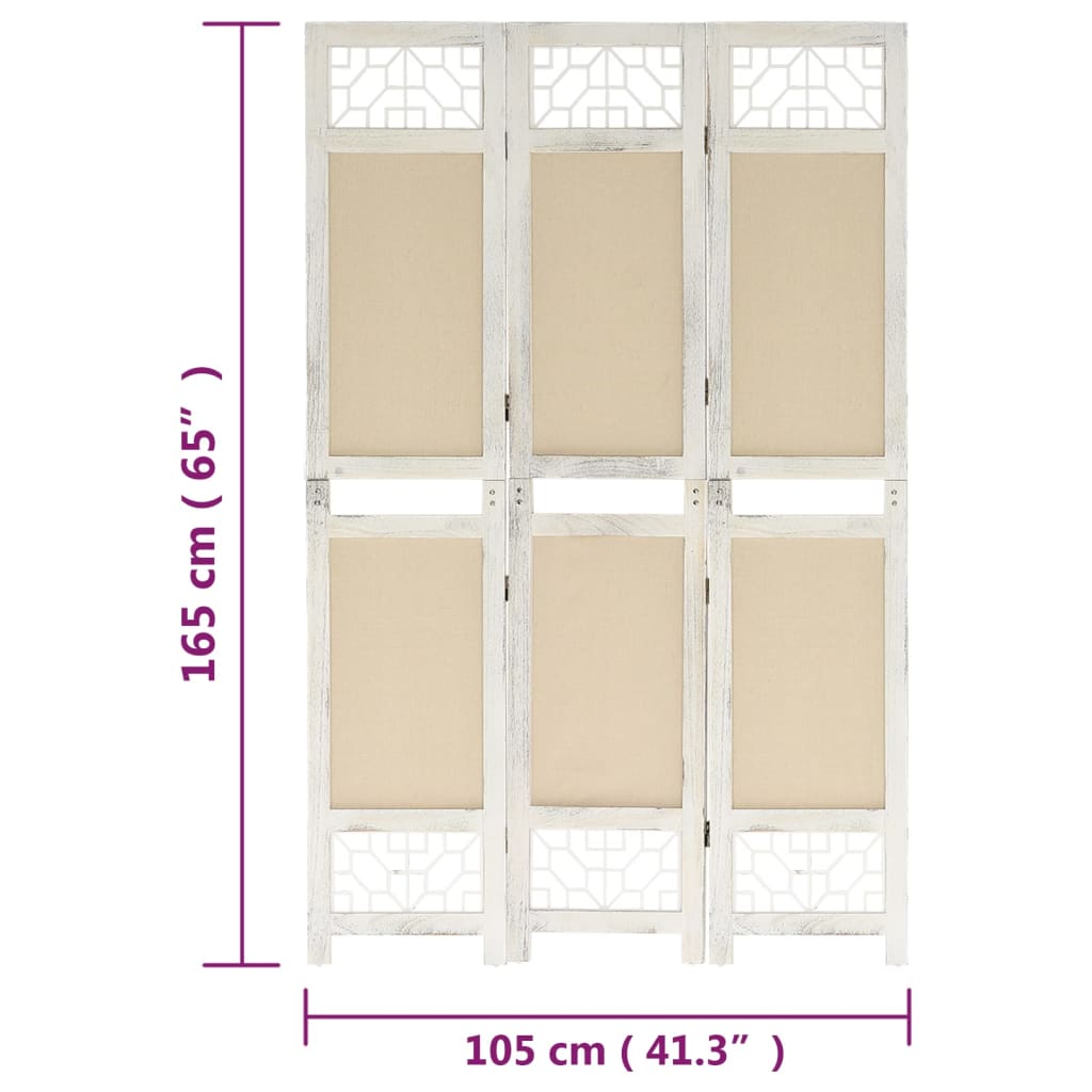 Divisorio a 3 Pannelli Crema 105x165 cm in Tessuto - homemem39