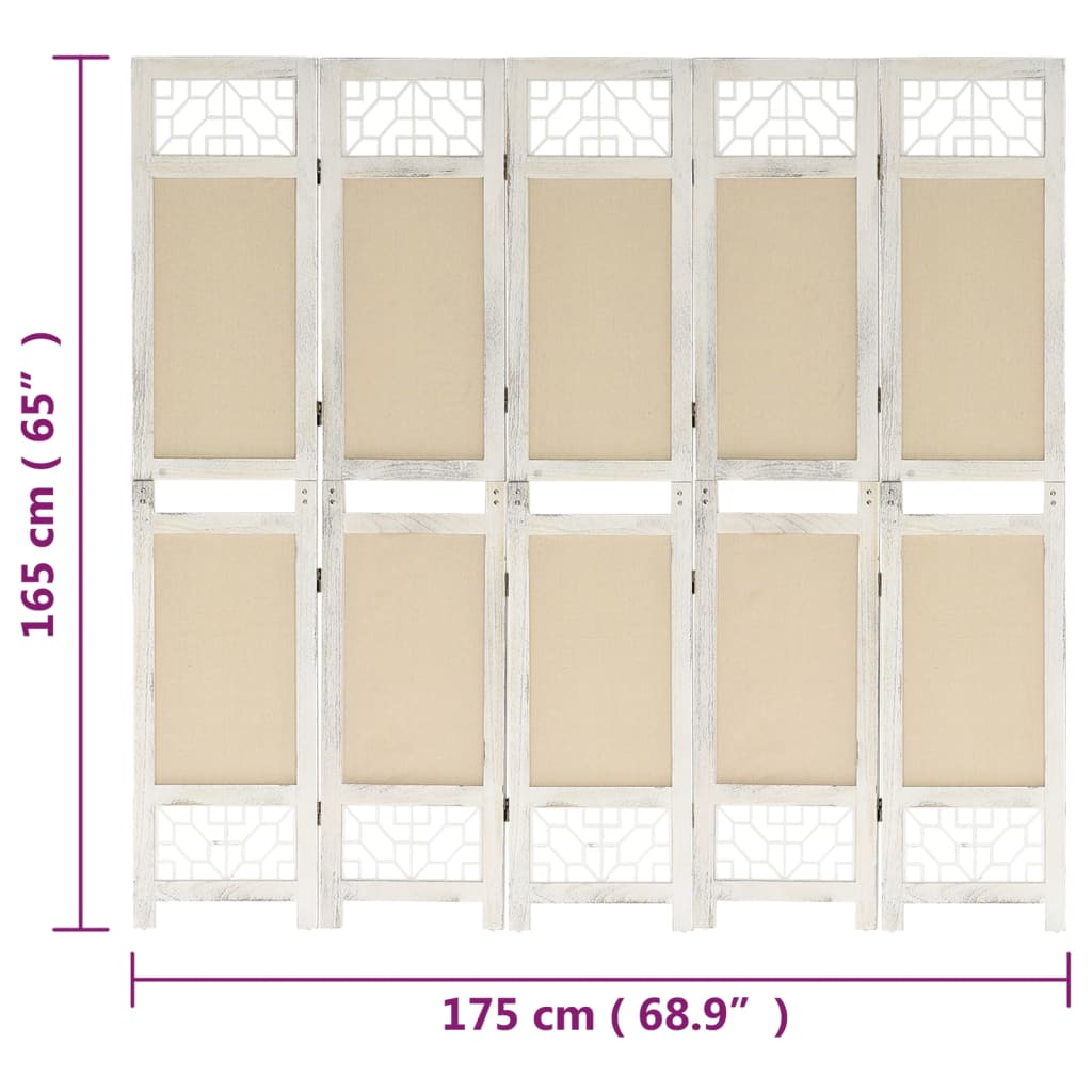 Divisorio a 5 Pannelli Crema 175x165 cm in Tessuto - homemem39