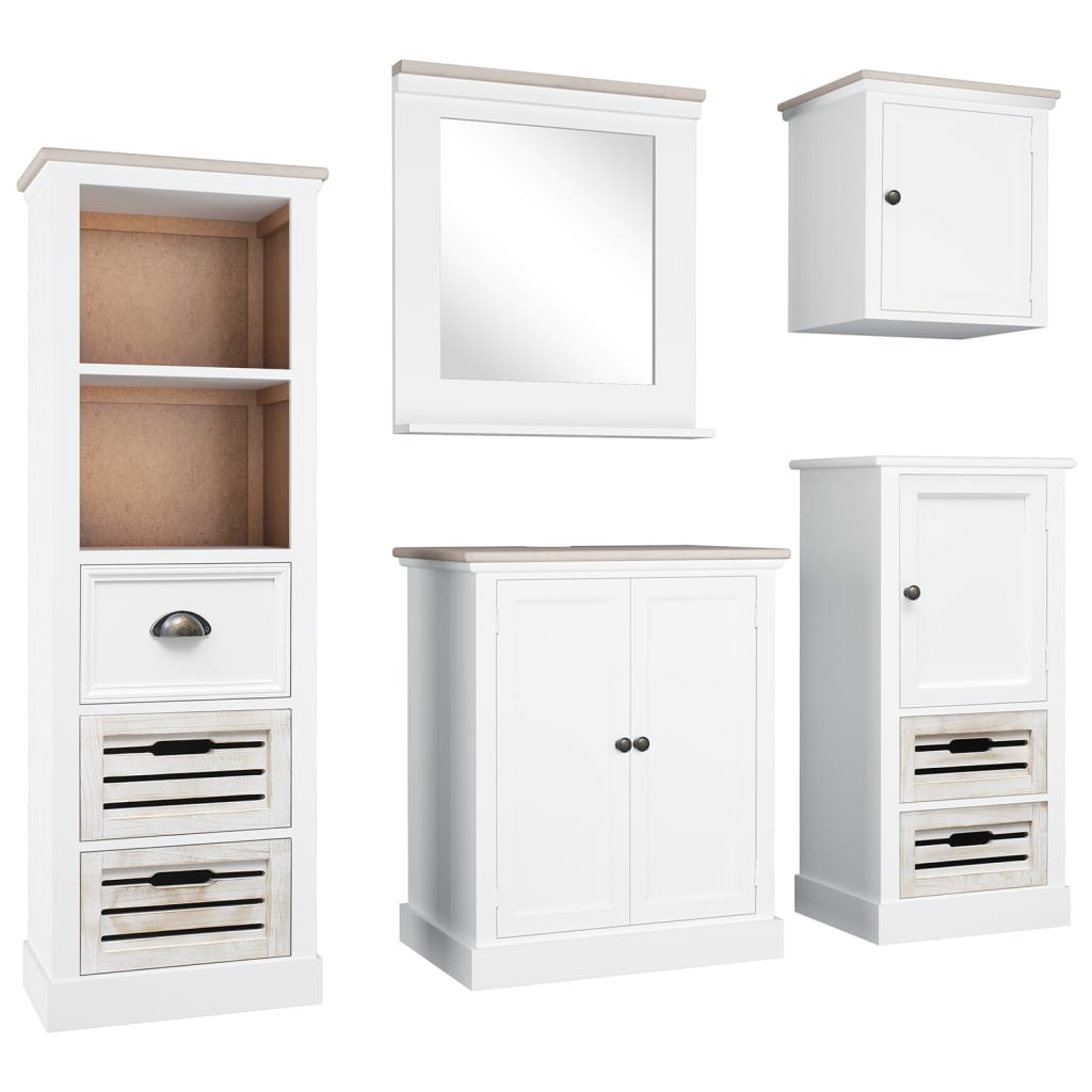 Set Mobili da Bagno 5 pz in Legno Massello Bianco - homemem39